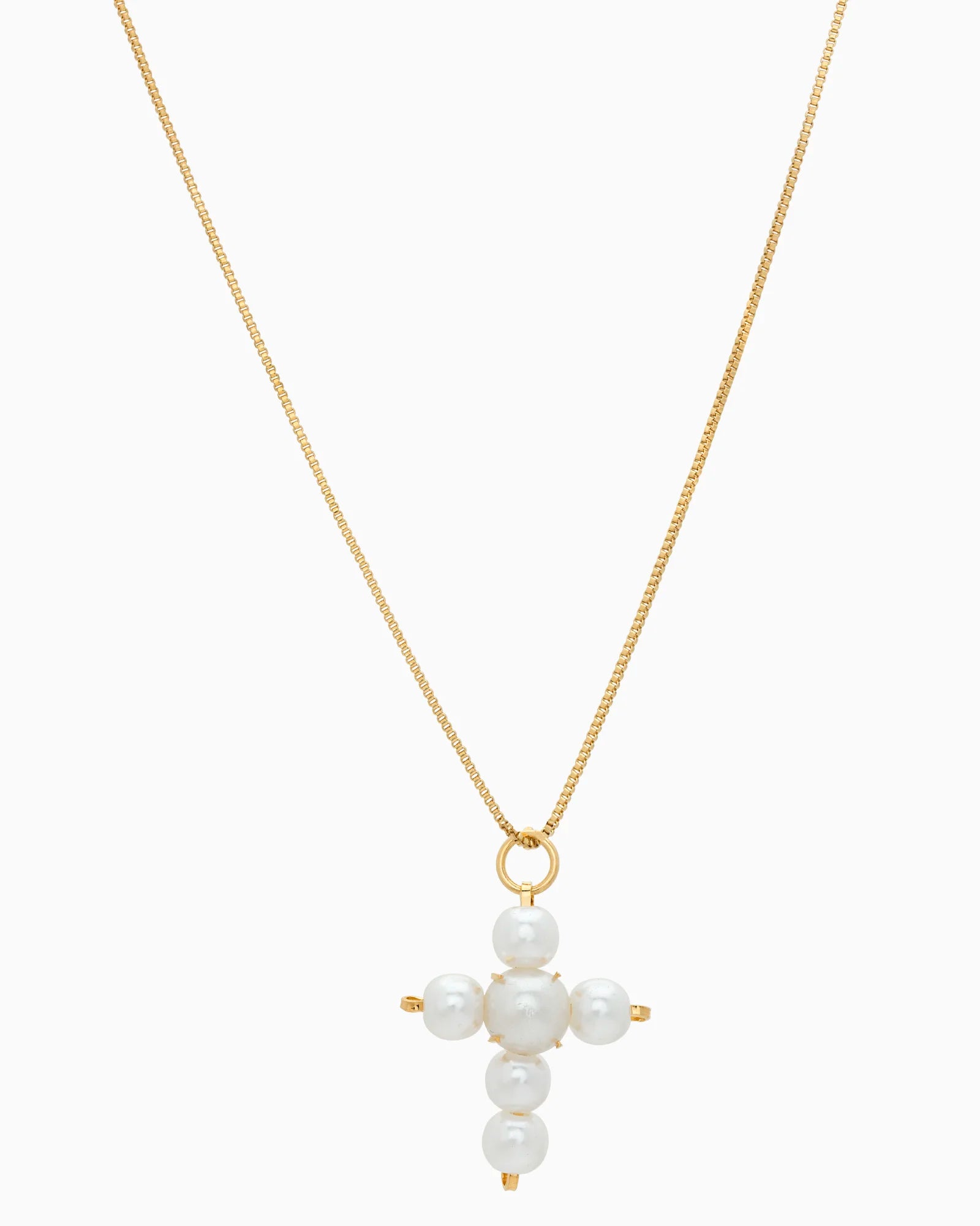 Elegant Pearl Cross Necklace on Gold Chain