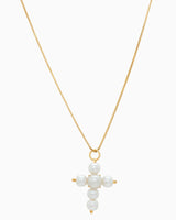 Elegant Pearl Cross Necklace on Gold Chain