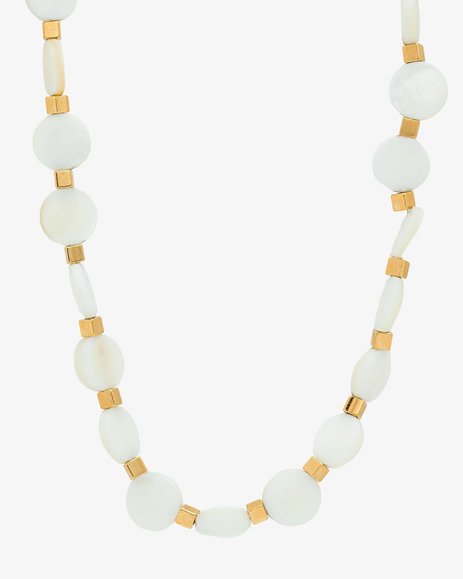 Rounded Mother Pearl Stones Choker Necklace On Gold