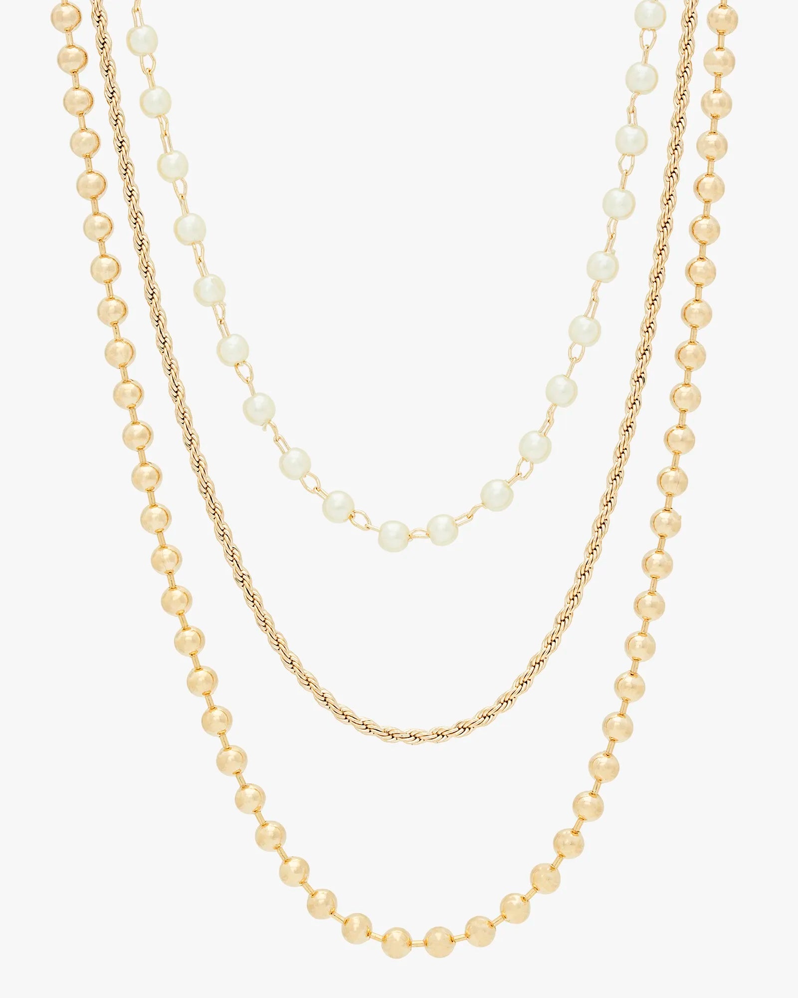 Triple Layered Beaded Rope Pearl Necklace