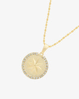 Compass Star Medallion With Zirconia Stones Pendant  Flat Beaded Bar Chain