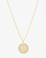 Compass Star Medallion With Zirconia Stones Pendant  Flat Beaded Bar Chain