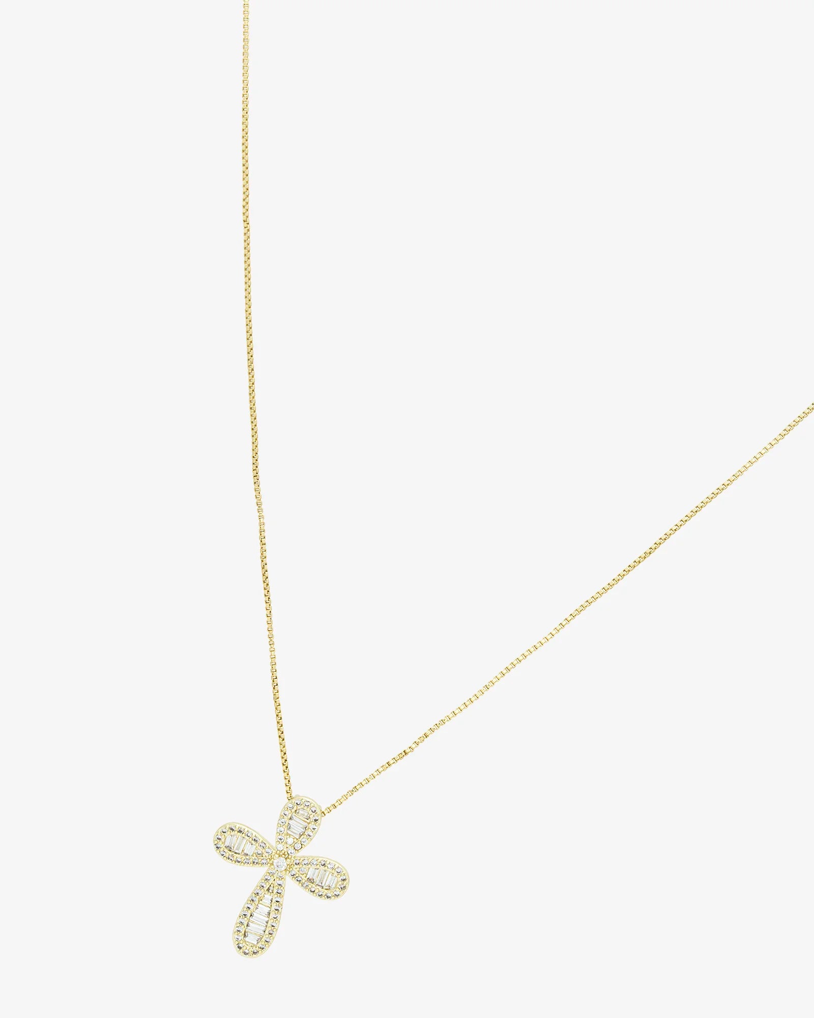 Baguette Cross 18K Gold Chain Necklace