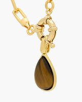 Gold Brown Pear Stone pendant and Paperclip Chain Necklace.