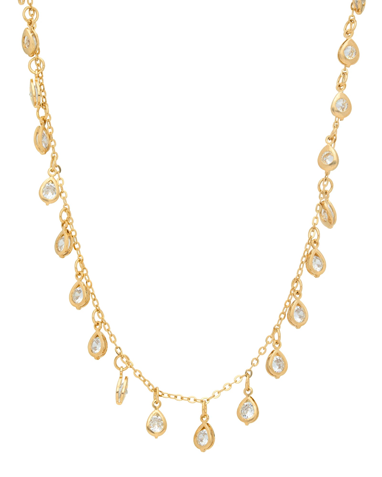 Tear Drop Zirconia Gold Dangle Chain