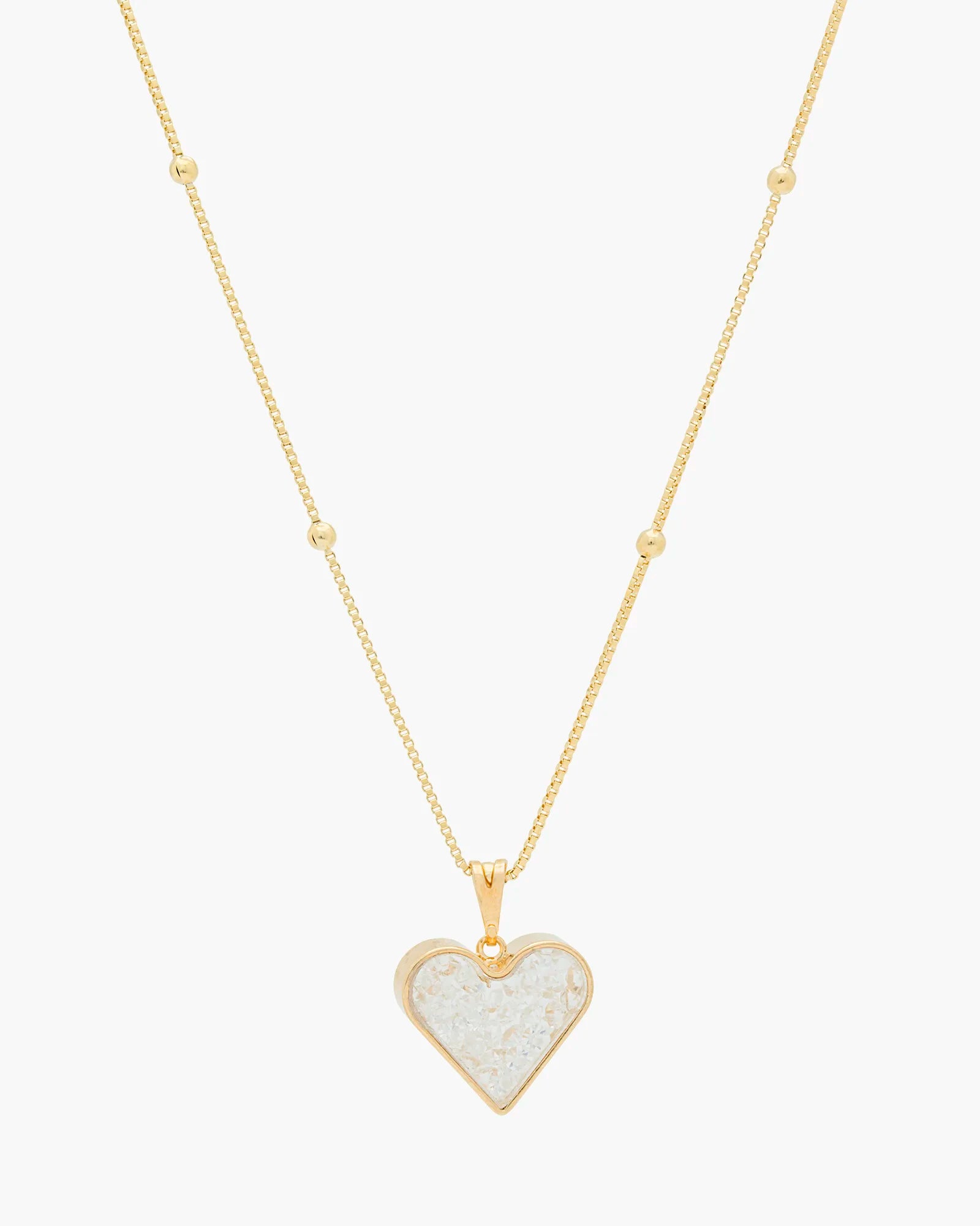 Heart Case Pendant With CZ Stones Box Chain On Gold Ball Chain