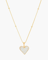 Heart Case Pendant With CZ Stones Box Chain On Gold Ball Chain