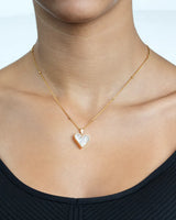 Heart Case Pendant With CZ Stones Box Chain On Gold Ball Chain
