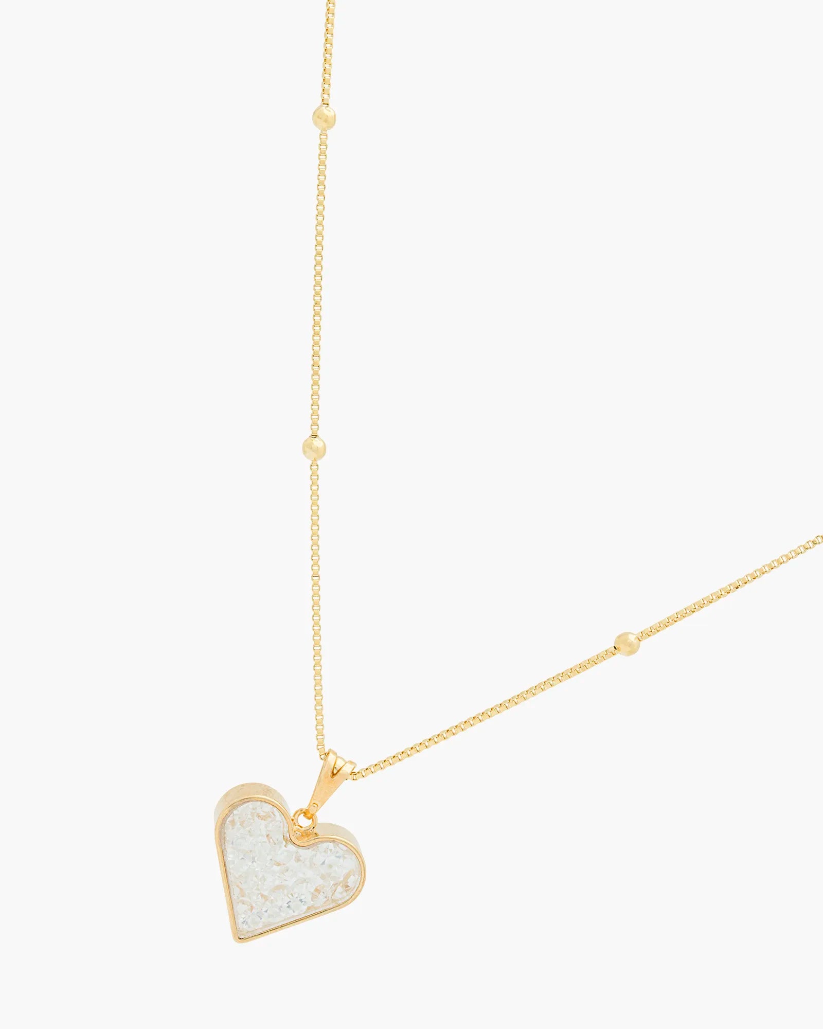 Heart Case Pendant With CZ Stones Box Chain On Gold Ball Chain