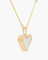 Heart Case Pendant With CZ Stones Box Chain On Gold Ball Chain