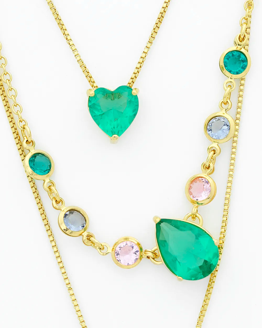 Multi-Color Teardrop Gemstone Crystal Necklace with Dainty Box Chain