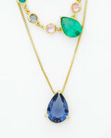 Multi-Color Teardrop Gemstone Crystal Necklace with Dainty Box Chain