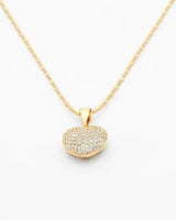 Gold Hollow Gold CZ Pave Heart Pendant Necklace NG2500066 Closeup