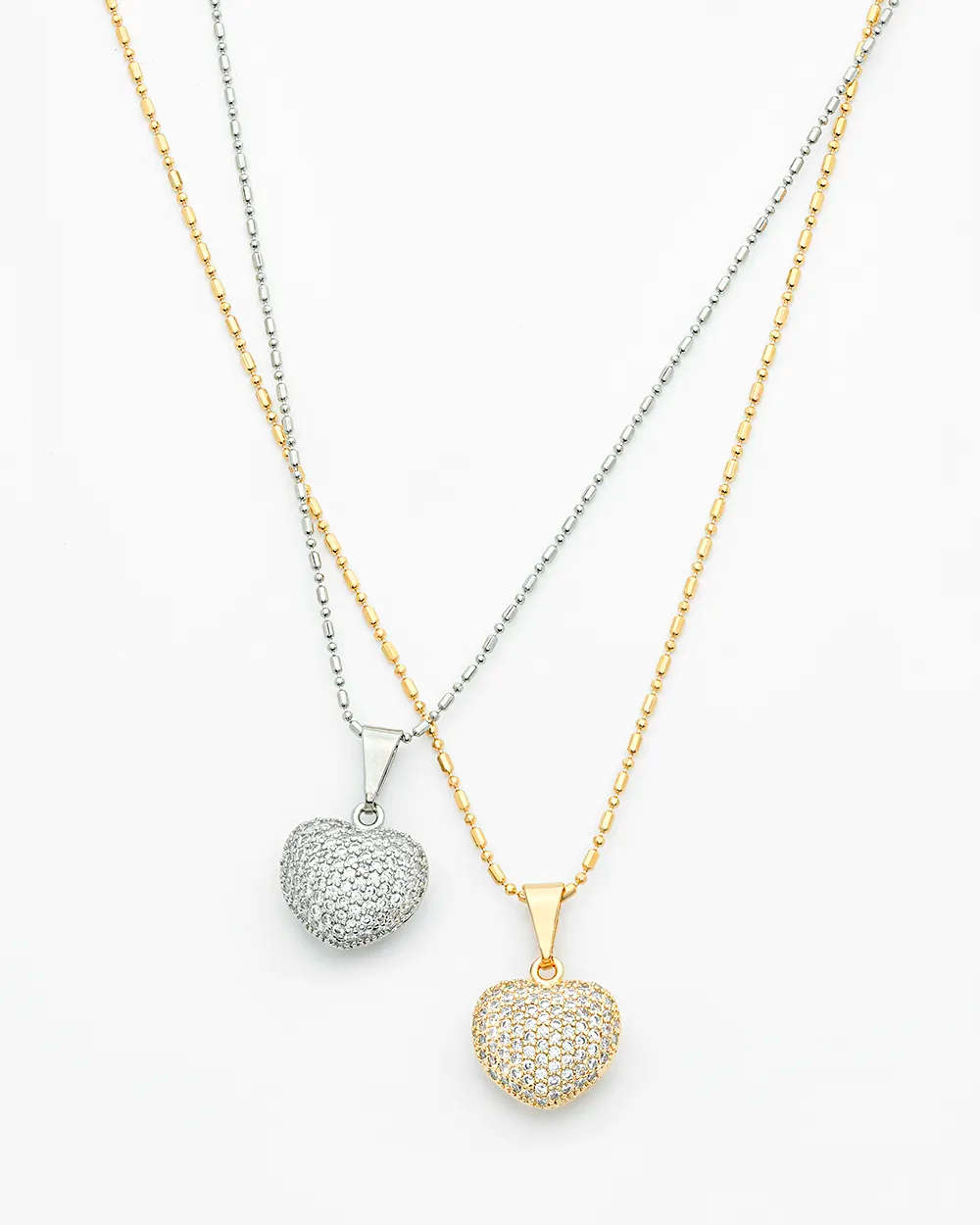 Gold Rhodium Hollow CZ Pave Heart Pendant Necklace NG2500066 Duo