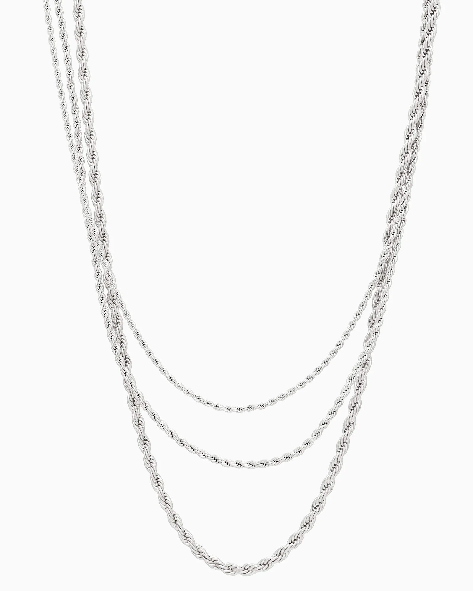 Rhodium Triple Layered Rope Chain Necklace