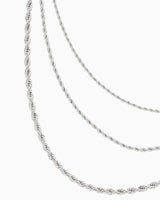 Rhodium Triple Layered Rope Chain Necklace