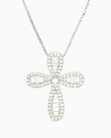 Baguette Cross Rhodium Chain Necklace