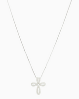 Baguette Cross Rhodium Chain Necklace