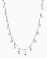 Elegant Tear Drop Zirconia Dangle Choker Necklace in Rhodium