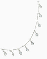 Elegant Tear Drop Zirconia Dangle Choker Necklace in Rhodium