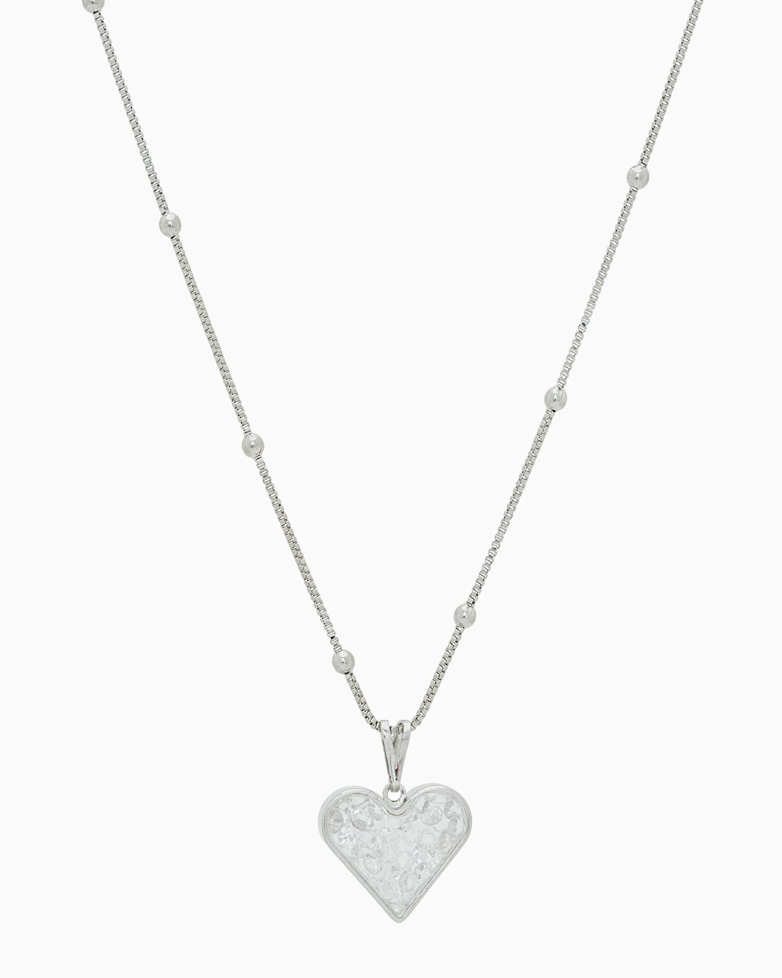 Heart Case Pendant With CZ Stones Box Chain On Rhodium link