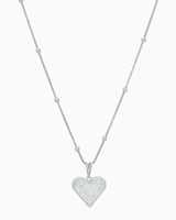 Heart Case Pendant With CZ Stones Box Chain On Rhodium link