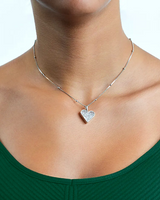 Heart Case Pendant With CZ Stones Box Chain On Rhodium link