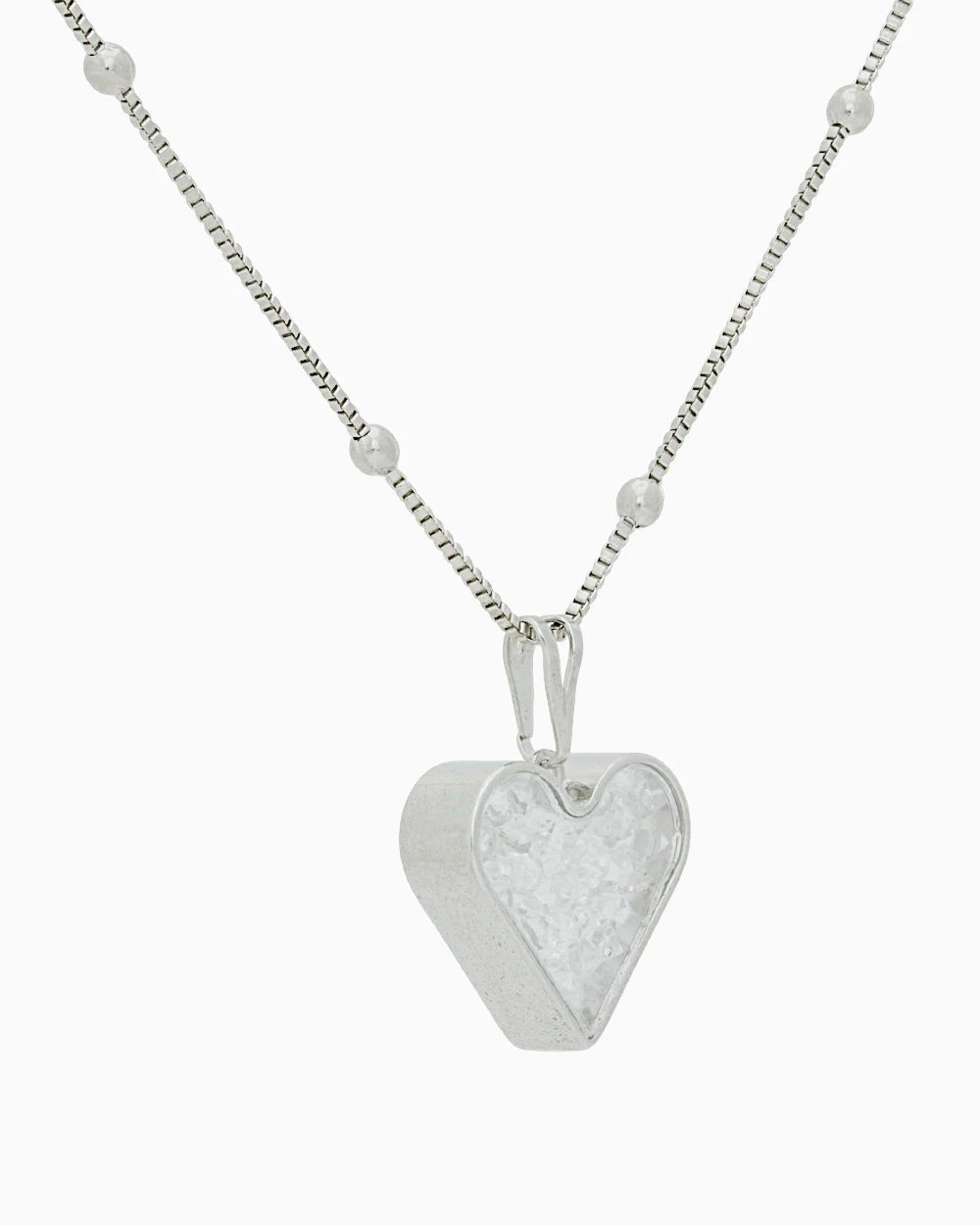 Heart Case Pendant With CZ Stones Box Chain On Rhodium link