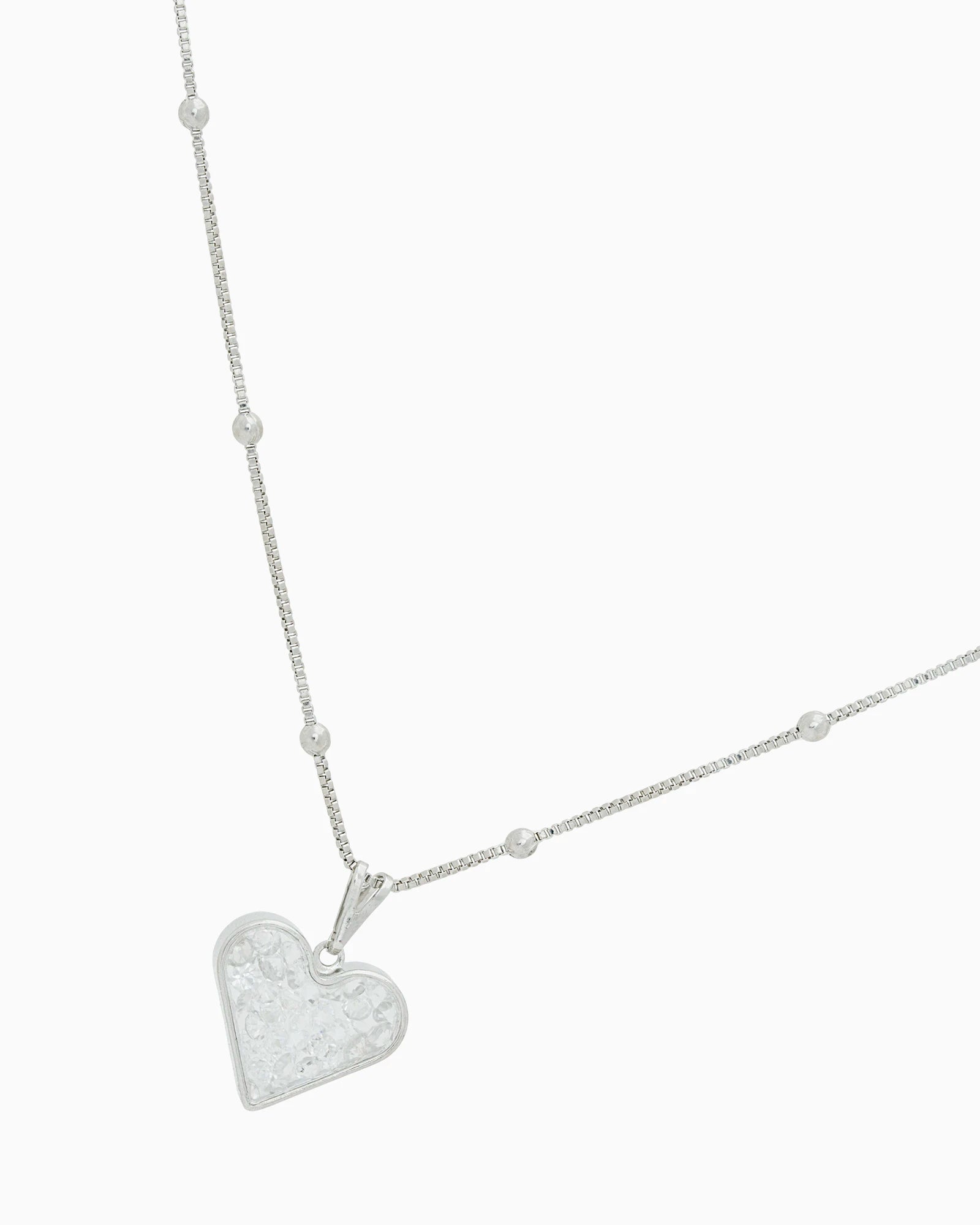 Heart Case Pendant With CZ Stones Box Chain On Rhodium link