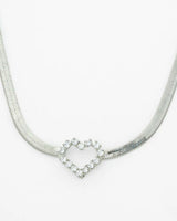 Herringbone Snake Chain with Heart-Shaped CZ Charm 3mm