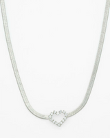 Herringbone Snake Chain with Heart-Shaped CZ Charm 3mm