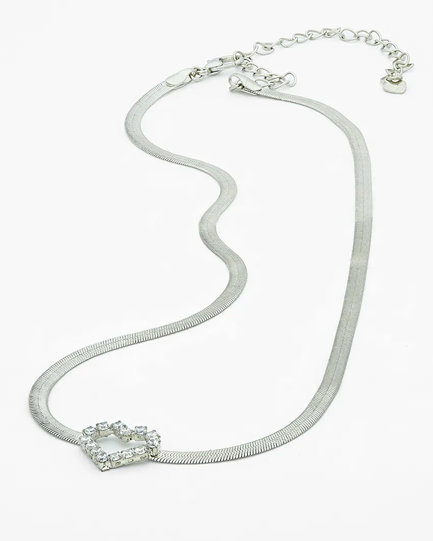 Herringbone Snake Chain with Heart-Shaped CZ Charm 3mm