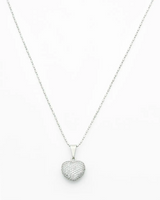 silver plated heart-shaped pendant necklace on a white background