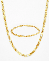 Triple CZ Gemstone Cuban Link Bracelet and Necklace Set SG2400004