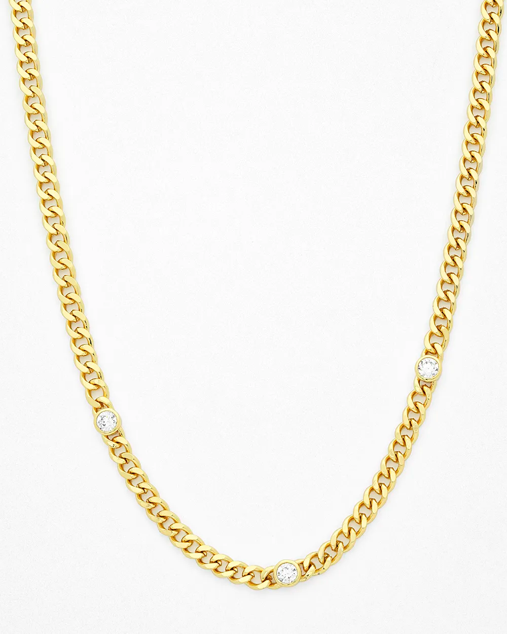 Triple CZ Gemstone Cuban Link Bracelet and Necklace Set