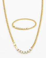 Thin Cuban Link Tennis Finish Necklace and Bracelet Set