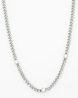 Triple CZ Gemstone Rhodium Cuban Link Necklace and Bracelet Set