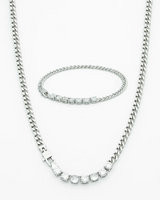 Thin Cuban Link Necklace & Bracelet Set – Elegant Tennis Finish Design