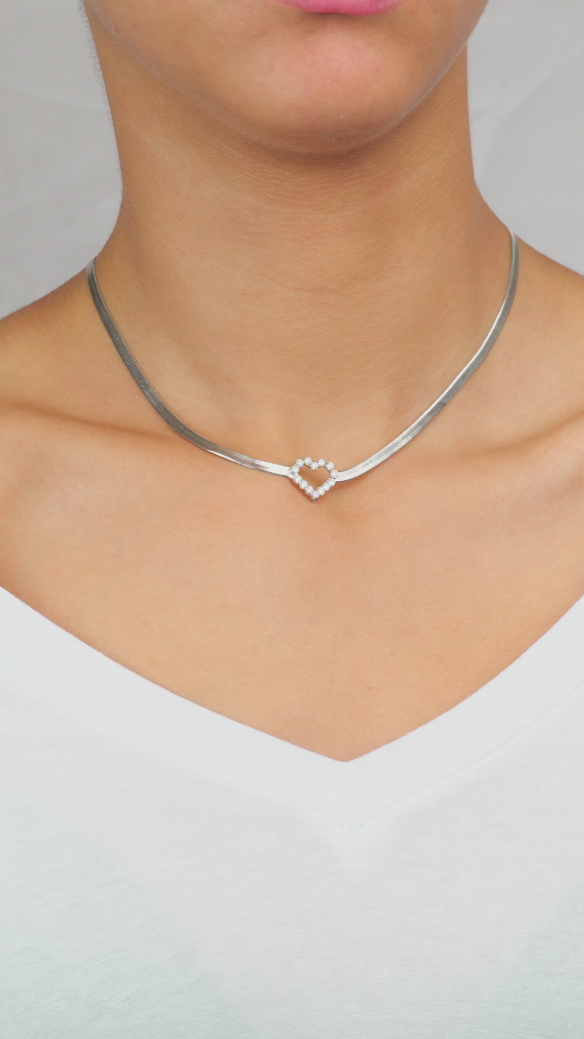 Girl Wearing Herringbone Snake Chain Silver Plated